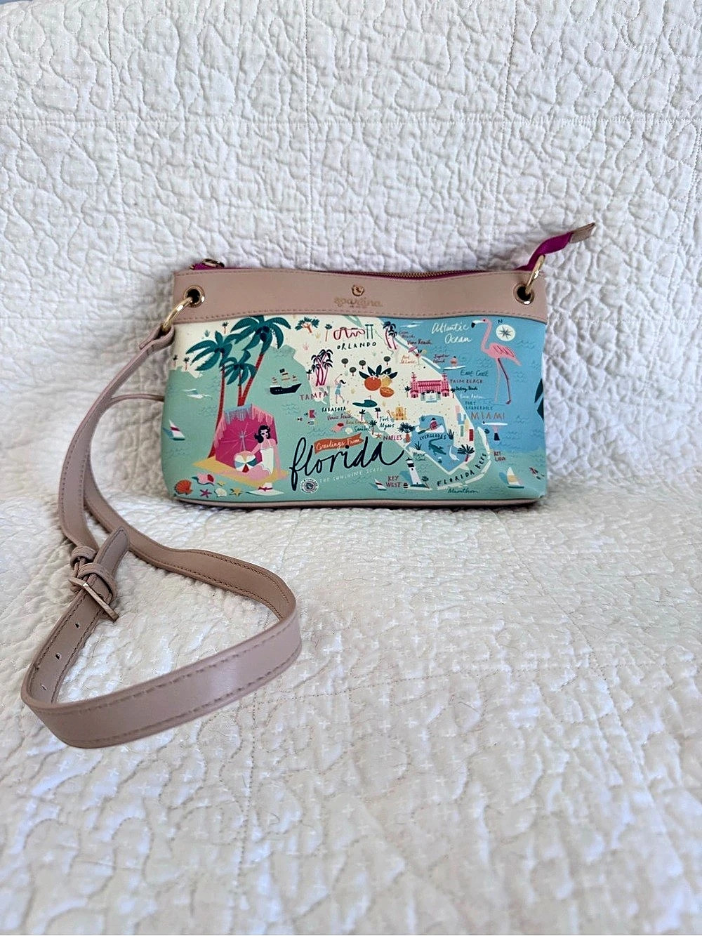 Spartina 449 Greetings From Florida Crossbody Bag Turquoise & Pink